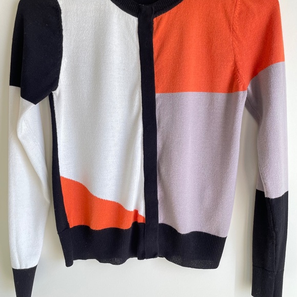 Solar Womens Black Orange Creme Fitted Cardigan Sweater Size S - Picture 7 of 16